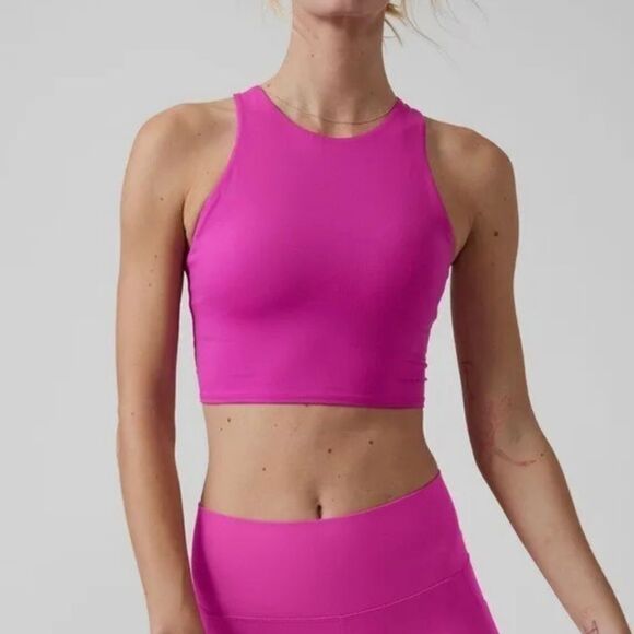 Athleta Magenta-Pink Conscious Crop Sports Bra Top - Picture 1 of 9